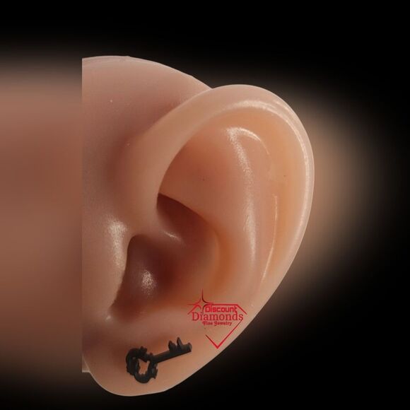 Black Titanium Lock and Key Stud Pushback Earrings. - Picture 14 of 14